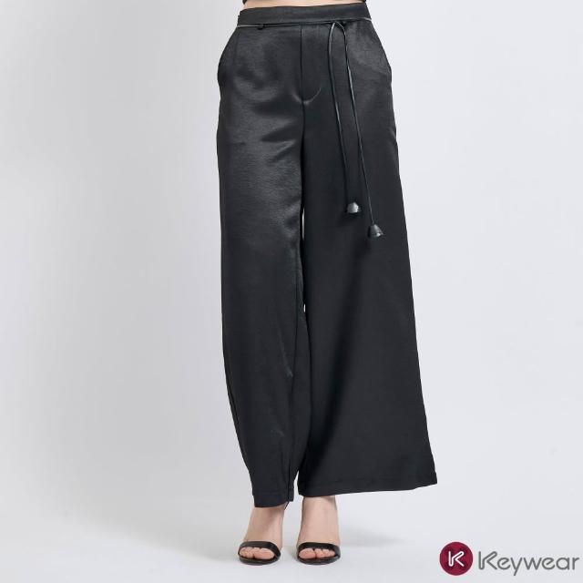 【KeyWear 奇威名品】網路獨家光澤感時尚寬褲/剪裁設計西裝寬褲(精選兩款)