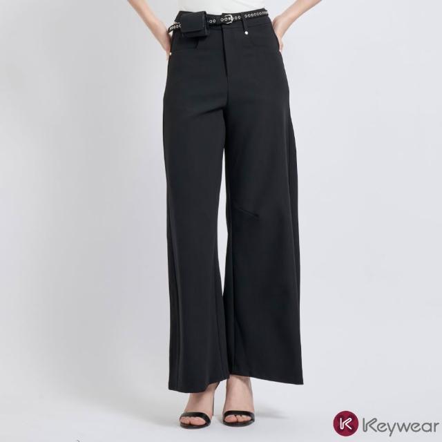 【KeyWear 奇威名品】網路獨家光澤感時尚寬褲/剪裁設計西裝寬褲(精選兩款)