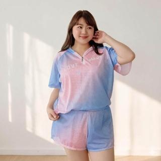 【OB 嚴選】加大尺碼漸層暈染透氣網眼罩衫三件式泳衣 《VC0211》 適 XL~4L