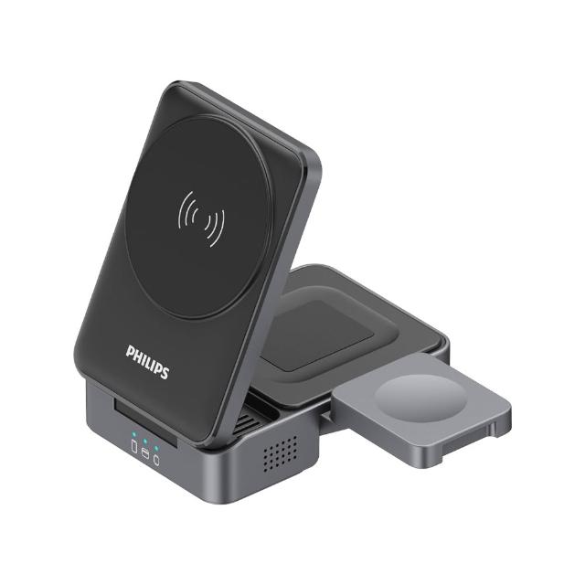 【Philips 飛利浦】2入組-DLK3547Q Qi2 22.5W黑金剛磁吸三合一磁吸充電座(MagSafe/雙系統適用)