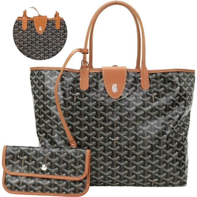 【GOYARD 高雅德】St. Louis PM 中款 高雅得防水圖騰磁吸扣帆布肩背托特包 附收納袋-多色可選