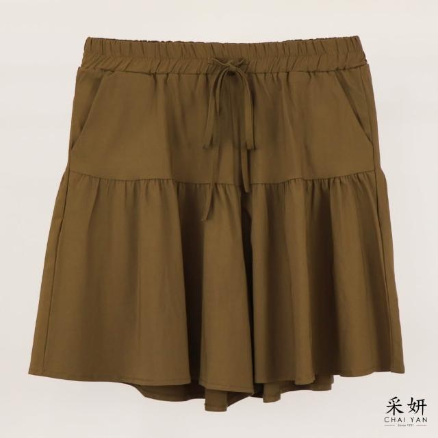【CHAI YAN 采妍】素面輕薄透氣裙褲短褲(春夏女裝/中大尺碼/褲裙/休閒褲/寬褲)