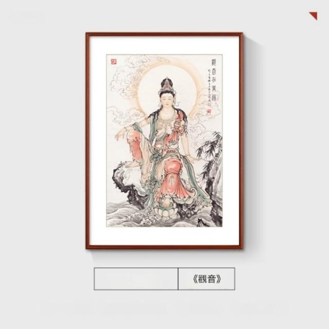 ZHIPU 芝浦】40*60cm 觀世音菩薩畫像實木框掛畫佛像茶室禪意玄關畫佛堂