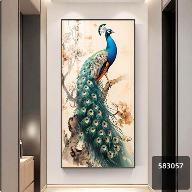 ZHIPU 芝浦】50*100cm 孔雀壁畫豎幅玄關晶瓷掛畫富貴吉祥裝飾畫送禮掛