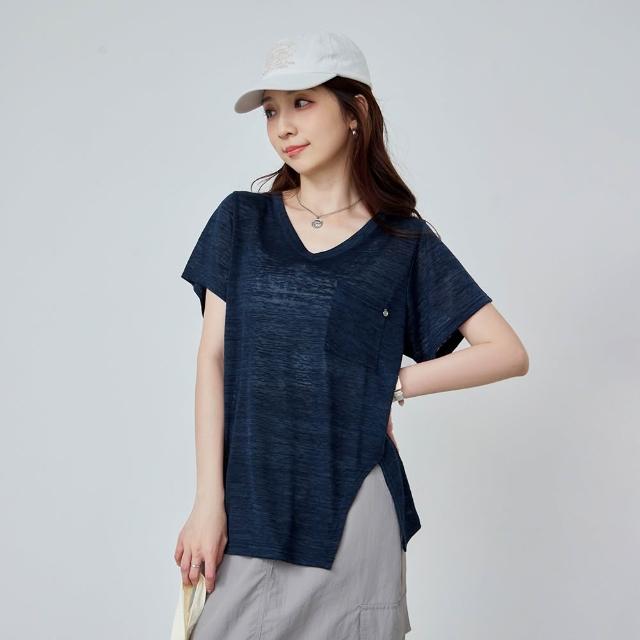 【OB 嚴選】竹節棉V領口袋側開衩上衣 《AB21277-》 適 M~XL