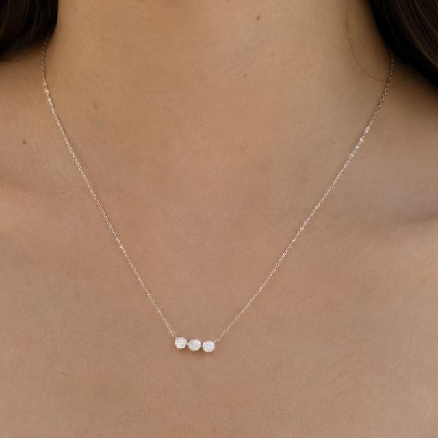 【CReAM】Molly 925純銀圓形三鑽莫桑鑽石鑽飾亮鑽銀色女項鍊 項鏈
