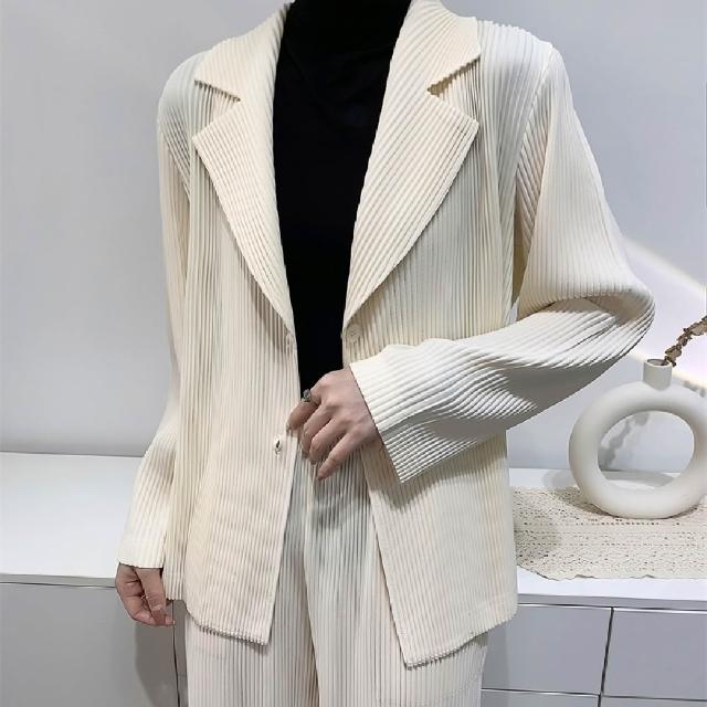【巴黎精品】現貨+預購 三宅風皺褶衣服套裝女上衣長褲高級摺衣彈力女裝顯瘦折衣大碼(低奢設計三款b5a11)