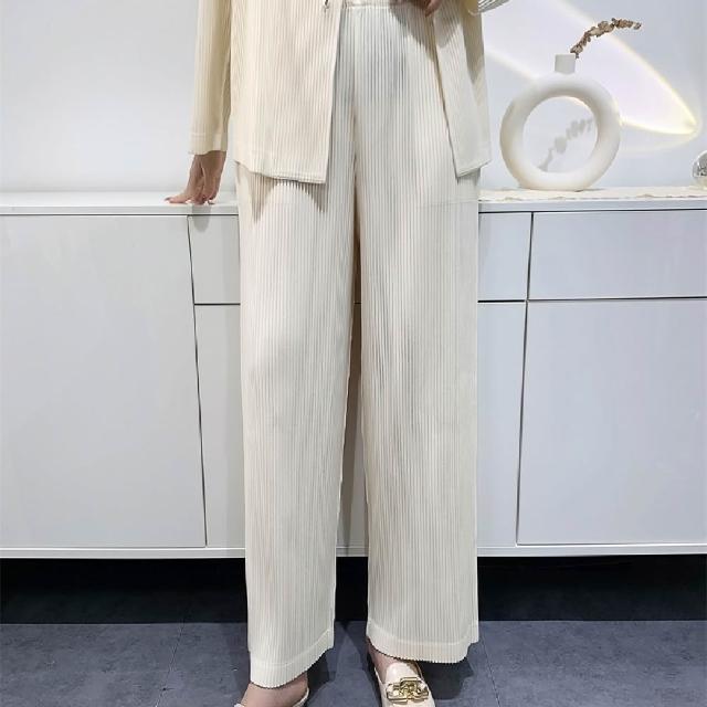 【巴黎精品】現貨+預購 三宅風皺褶衣服套裝女上衣長褲高級摺衣彈力女裝顯瘦折衣大碼(低奢設計三款b5a11)