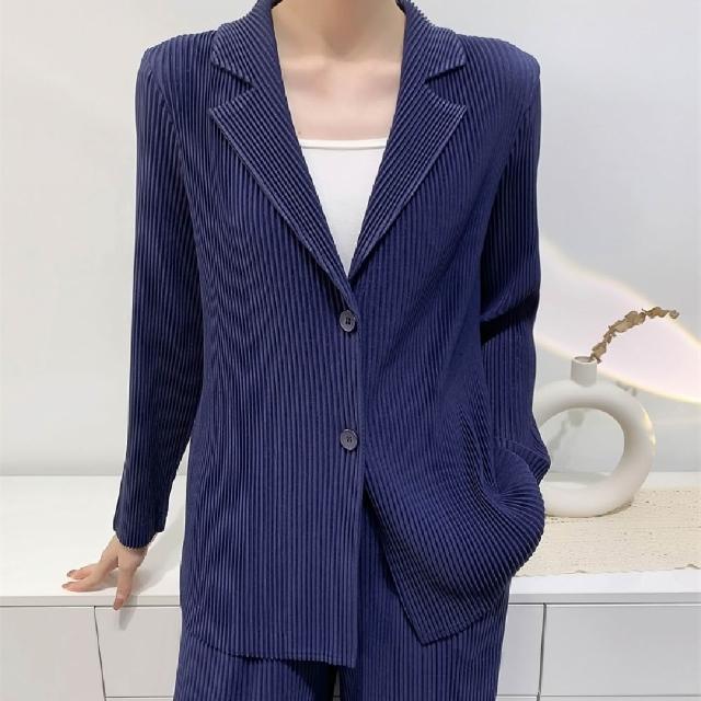 【巴黎精品】現貨+預購 三宅風皺褶衣服套裝女上衣長褲高級摺衣彈力女裝顯瘦折衣大碼(低奢設計三款b5a11)