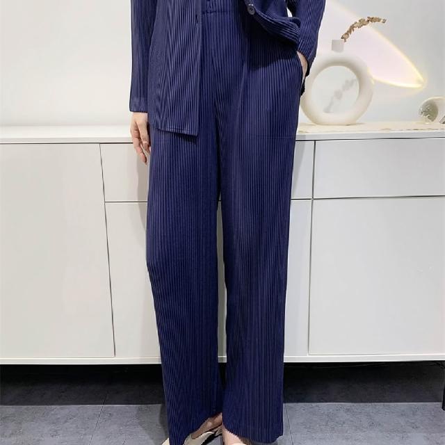 【巴黎精品】現貨+預購 三宅風皺褶衣服套裝女上衣長褲高級摺衣彈力女裝顯瘦折衣大碼(低奢設計三款b5a11)