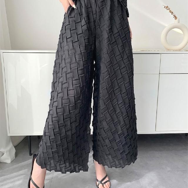 【巴黎精品】現貨+預購 三宅風皺褶衣服套裝女上衣長褲高級摺衣彈力女裝顯瘦折衣大碼(低奢設計三款b5a11)