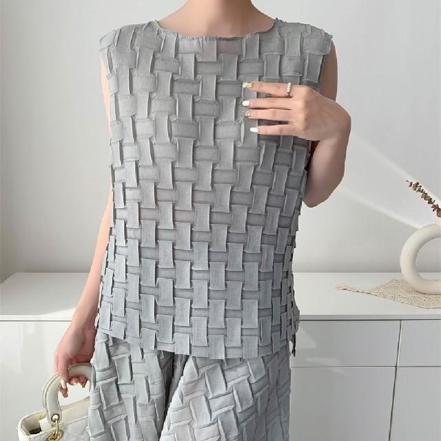 【巴黎精品】現貨+預購 三宅風皺褶衣服套裝女上衣長褲高級摺衣彈力女裝顯瘦折衣大碼(低奢設計三款b5a11)