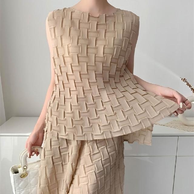 【巴黎精品】現貨+預購 三宅風皺褶衣服套裝女上衣長褲高級摺衣彈力女裝顯瘦折衣大碼(低奢設計三款b5a11)