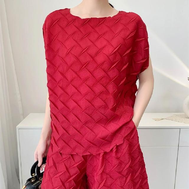 【巴黎精品】現貨+預購 三宅風皺褶衣服套裝女上衣長褲高級摺衣彈力女裝顯瘦折衣大碼(低奢設計三款b5a11)