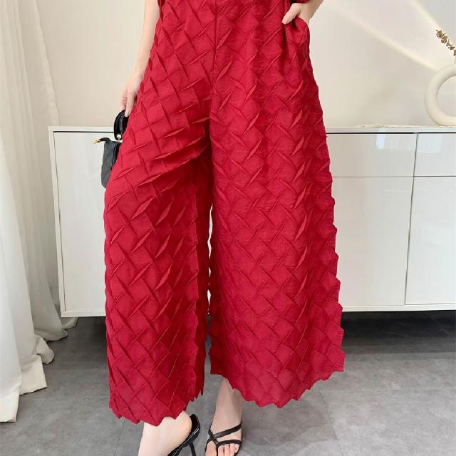 【巴黎精品】現貨+預購 三宅風皺褶衣服套裝女上衣長褲高級摺衣彈力女裝顯瘦折衣大碼(低奢設計三款b5a11)