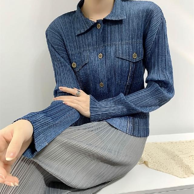 【巴黎精品】現貨+預購 三宅風皺褶衣服套裝女上衣長褲高級摺衣彈力女裝顯瘦折衣大碼(低奢設計三款b5a11)