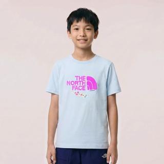 【The North Face】北面兒童藍色FLASHDRY速乾圖案印花短袖T恤｜8H01BPO