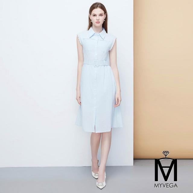 【MYVEGA 麥雪爾】MA同色腰帶/變形蟲腰帶翻領排釦長洋裝-二款任選(素色洋裝/連身洋裝/女洋裝)