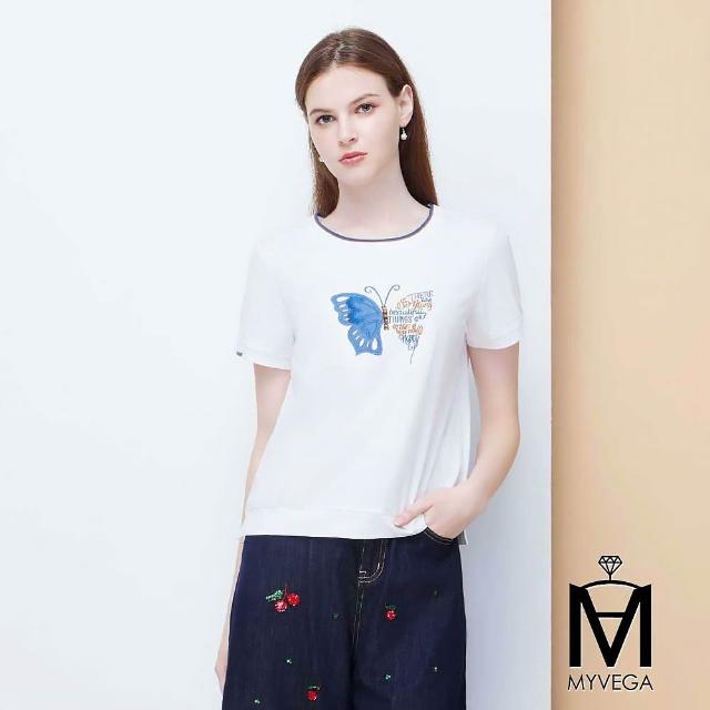【MYVEGA 麥雪爾】MA涼感莫代爾棉/冰瓷棉燙鑽花卉刺繡上衣-多款任選(日系/女上衣/涼感/短袖)