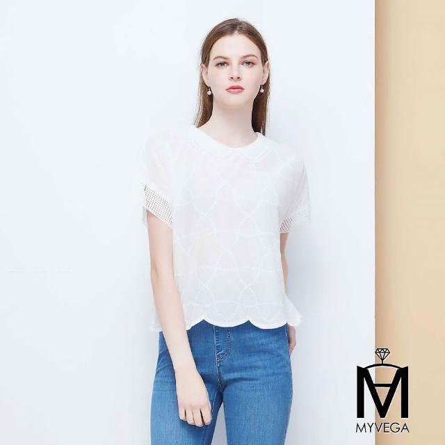 【MYVEGA 麥雪爾】MA幾何簍空蕾絲/雕花娃娃領刺繡上衣-多款任選(日系/女上衣/短袖)