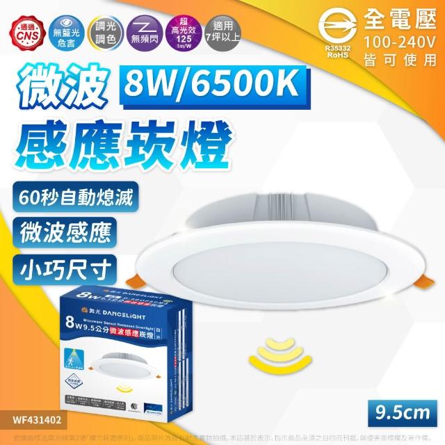 【DanceLight 舞光】3入 LED 8W 9.5cm 微波感應崁燈 白光 自然光 黃光 崁燈 全電壓