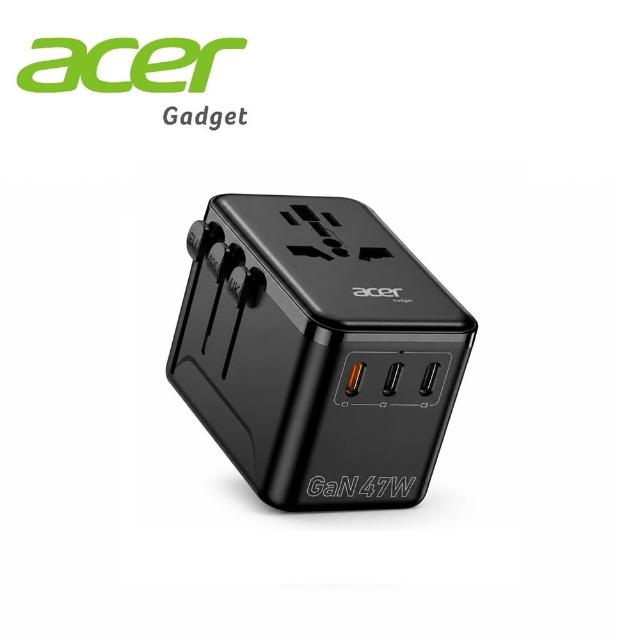 【Acer 宏碁】47W GaN氮化鎵 萬國旅行轉接頭 PD快充萬用充(3C1A+1插座) 台灣BSMI雙認證 出國旅遊