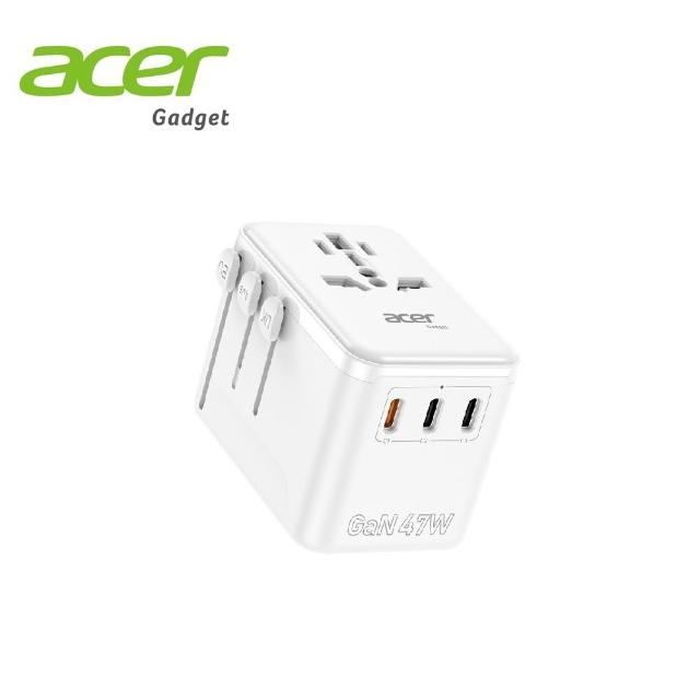 【Acer 宏碁】47W GaN氮化鎵 萬國旅行轉接頭 PD快充萬用充(3C1A+1插座) 台灣BSMI雙認證 出國旅遊