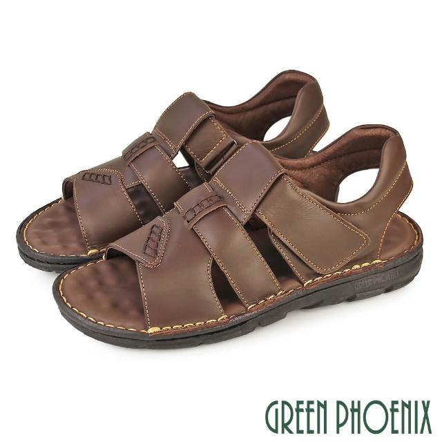 【GREEN PHOENIX 波兒德】男 涼鞋 休閒涼鞋 真皮 吸震減壓 手縫大底 台灣製(咖啡、黑色)