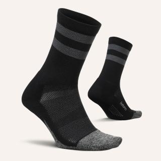 【Feetures】中筒緩震跑襪 黑底-灰條紋 Elite Light Cushion Crew E90