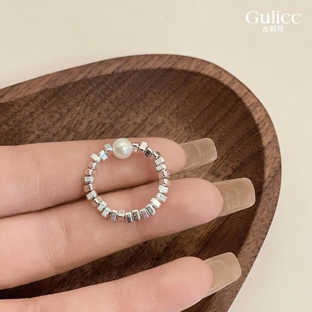 【Gulicc 古莉可】藍色小花 碎銀子珍珠 戒指(7夕情人節 生日 造型戒 食指戒 尾戒 禮物)