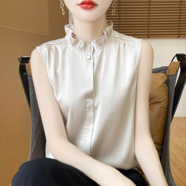【巴黎精品】極速出貨 頂級法式絲質上衣緞面背心名媛絲綢冰絲襯衫天絲無袖女T恤(純色5色a1iz25)