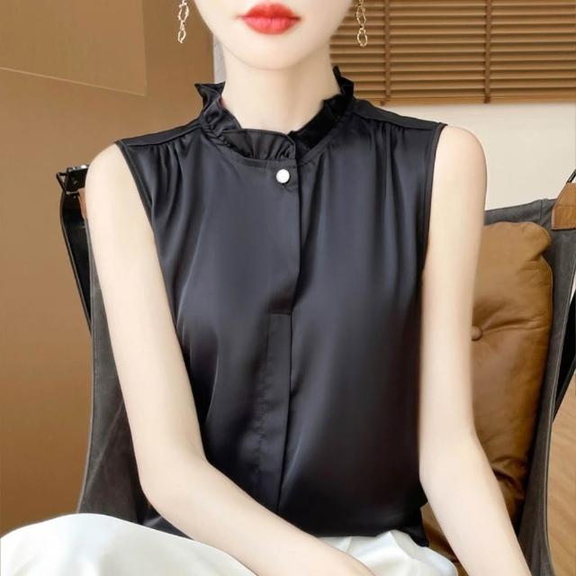 【巴黎精品】現貨限搶 頂級法式絲質上衣緞面背心名媛絲綢冰絲襯衫天絲無袖女T恤(純色3款a1iz25 B)
