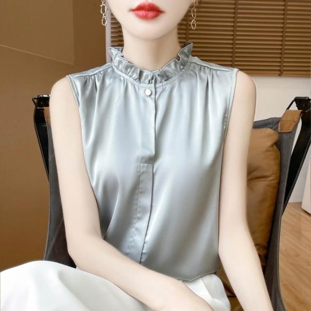 【巴黎精品】現貨限搶 頂級法式絲質上衣緞面背心名媛絲綢冰絲襯衫天絲無袖女T恤(純色3款a1iz25 B)