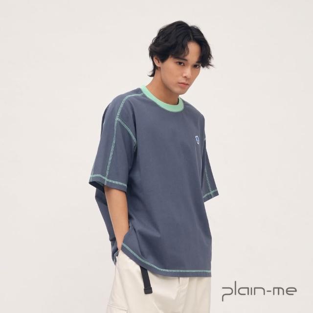 【plain-me】男女款 短袖上衣 條紋 短T 毛巾布 男女裝  寬鬆  小P社長撞色爬線短袖TEE_PPP0013-262