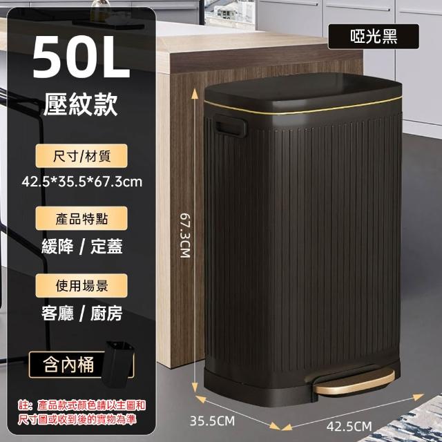 【佳美多】垃圾桶 腳踏垃圾桶42.5*35.5*67.3cm 不鏽鋼垃圾桶 大容量垃圾桶 PP內桶 50L啞光黑壓紋款 Z