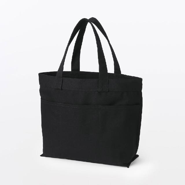 【MUJI 無印良品】帆布橫型托特包(黑色/原色/深藍/摩卡棕) 高31×寬46×底14cm
