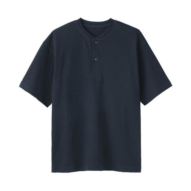 【MUJI 無印良品】男鬆餅紋亨利領短袖T恤(象牙白/深灰/煙燻綠/暗藍)