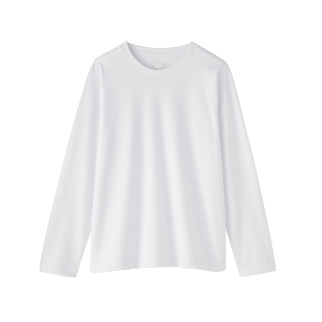 【MUJI 無印良品】女天竺圓領長袖T恤(白色/黑色/綠色/棕色/黑紋樣/磚紅紋樣/綠紋樣/灰棕紋樣)