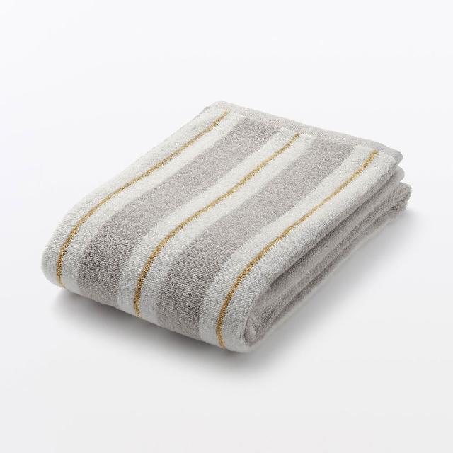 【MUJI 無印良品】棉圈絨雙線織直紋小浴巾(灰直紋/墨灰直紋/米直紋)成品尺寸:W60×L120 cm