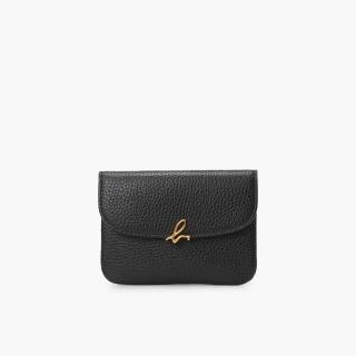 【agnes b.】Voyage 荔枝紋皮革 金屬logo 扣式零錢包 黑色