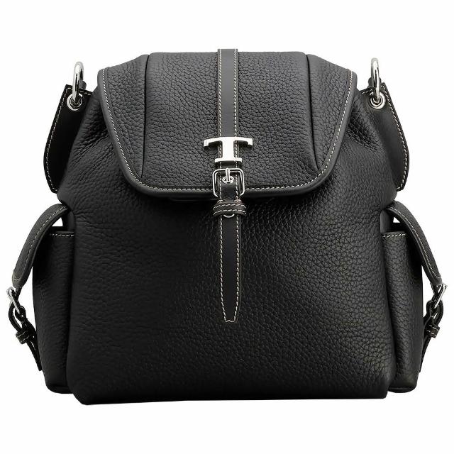 【TOD’S】TODS T Timeless T字荔紋牛皮束口抽繩翻蓋手提 肩斜背 後背包(2色可選 雙肩包 真皮)