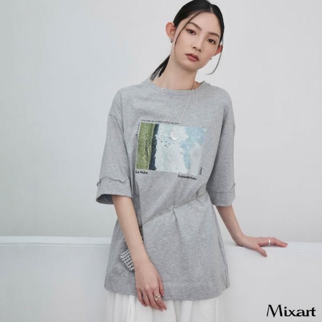 【Mixart】寬版  T恤  視覺敘事 秋意風景印花寬版T恤(共三色)