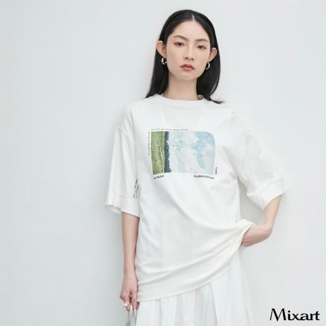 【Mixart】寬版  T恤  視覺敘事 秋意風景印花寬版T恤(共三色)