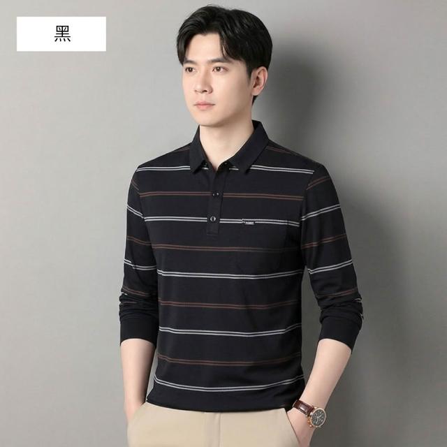 【NEW FORCE】型男條紋男士長袖POLO衫-4色可選(長袖POLO衫/長袖上衣/保暖上衣/休閒上衣/條紋上衣/秋冬上衣)
