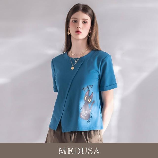 【MEDUSA 曼度莎】現貨-MEDUSA 貓咪切接休閒T恤 - 2色（M-XL）｜女短T恤 休閒穿搭 女上衣