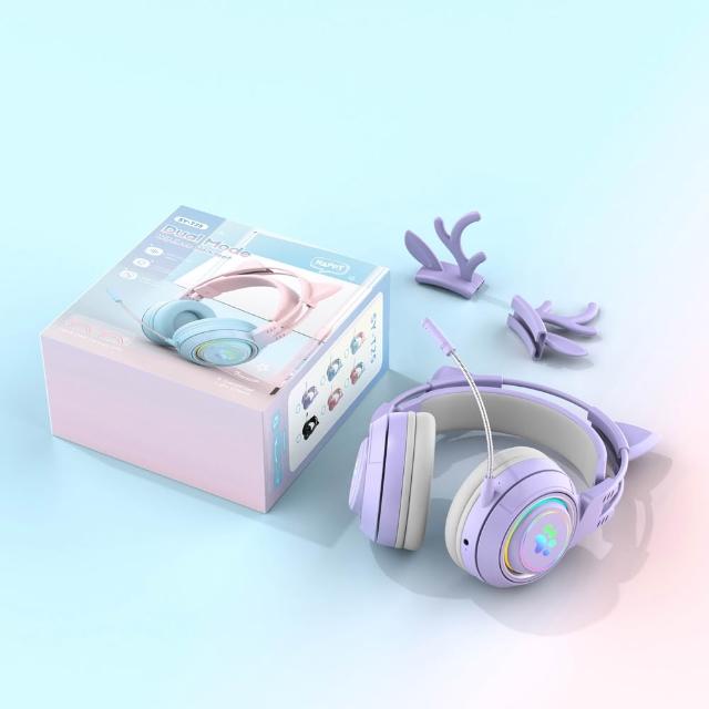 萌動音域無線雙模藍牙耳機（可拆式貓耳/鹿角/耳罩式/萌系耳機/電競耳機/遊戲/英語學習）