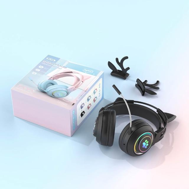 萌動音域無線雙模藍牙耳機（可拆式貓耳/鹿角/耳罩式/萌系耳機/電競耳機/遊戲/英語學習）