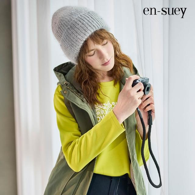 【en-suey 銀穗】複合式工藝印花圓領棉T上衣-女