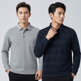 【NEW FORCE】溫紳條紋男士長袖POLO衫(長袖POLO衫/長袖上衣/保暖上衣/休閒上衣/條紋上衣/秋冬上衣)