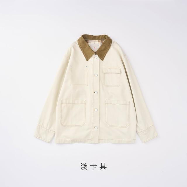 【gozo】A｜巴恩風格紋內裡工裝外套(淺卡其/淺綠)